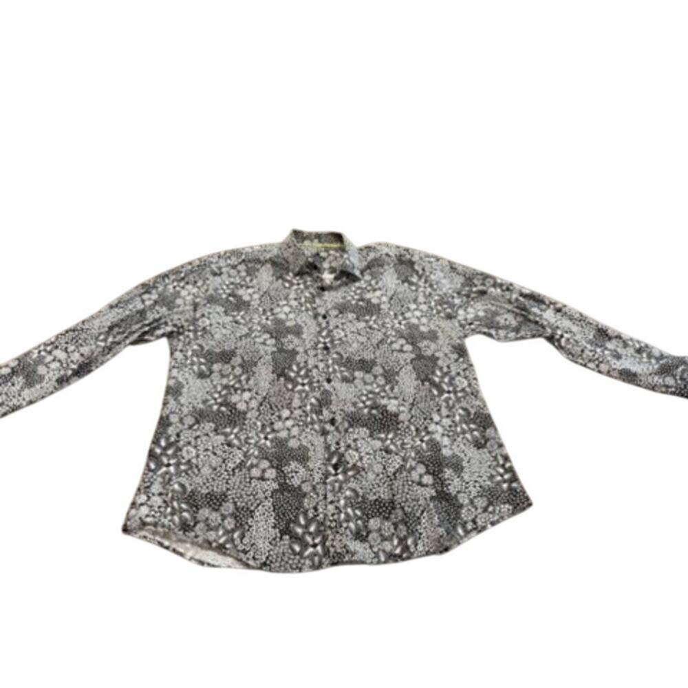 "BERTIGO" Cotton/Spandex Button Down‎ Dress Shirt SZ 3X Blk & Wht Floral Metro